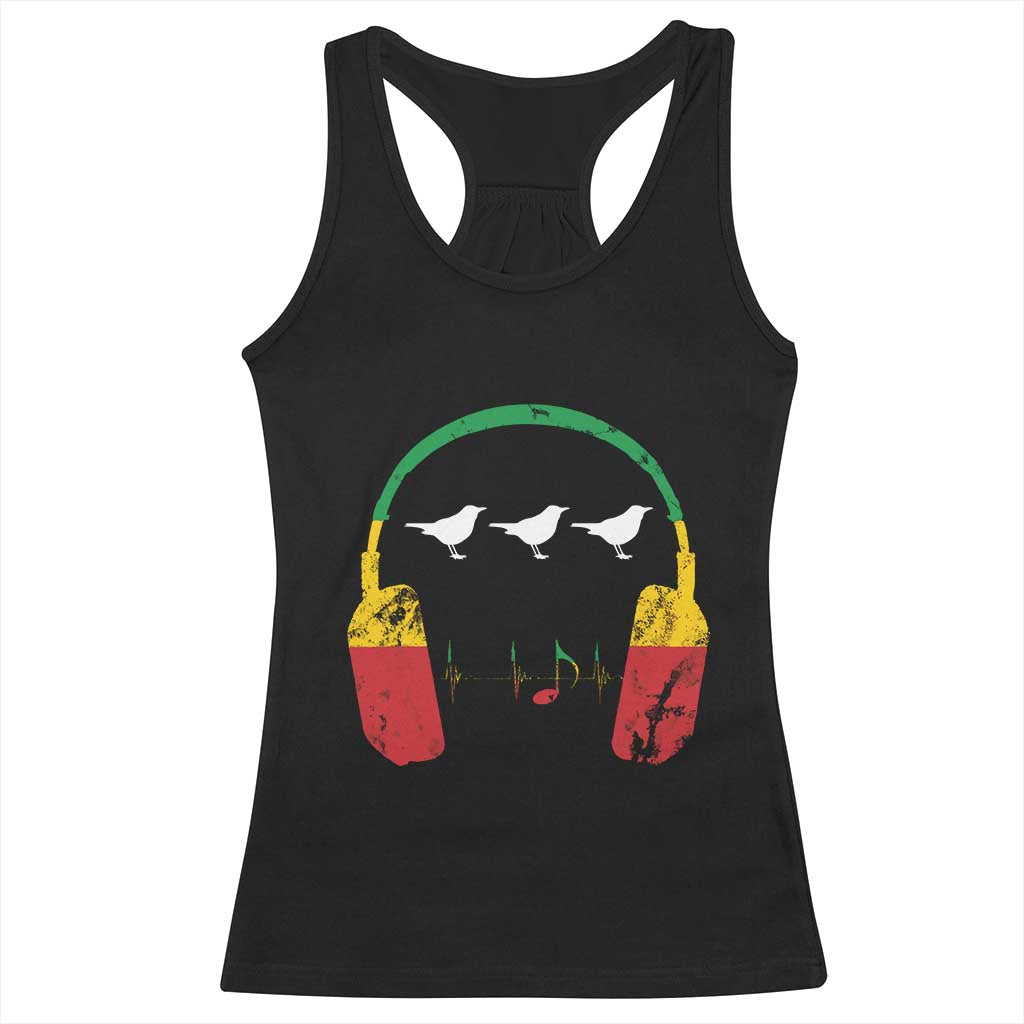 Little Birds Racerback Tank Top Rastafari Rasta Reggae Music Headphones Jamaican Pride TS10 Black Print Your Wear