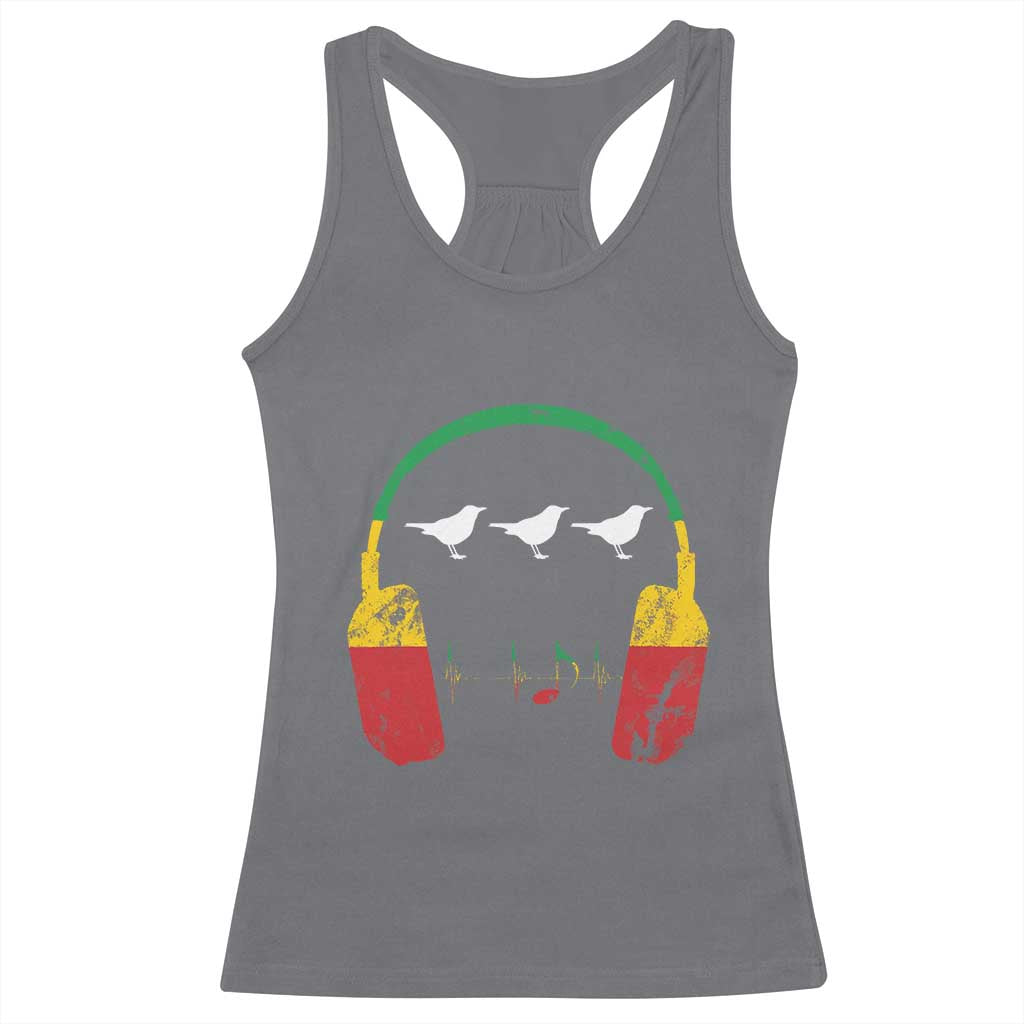 Little Birds Racerback Tank Top Rastafari Rasta Reggae Music Headphones Jamaican Pride TS10 Charcoal Print Your Wear