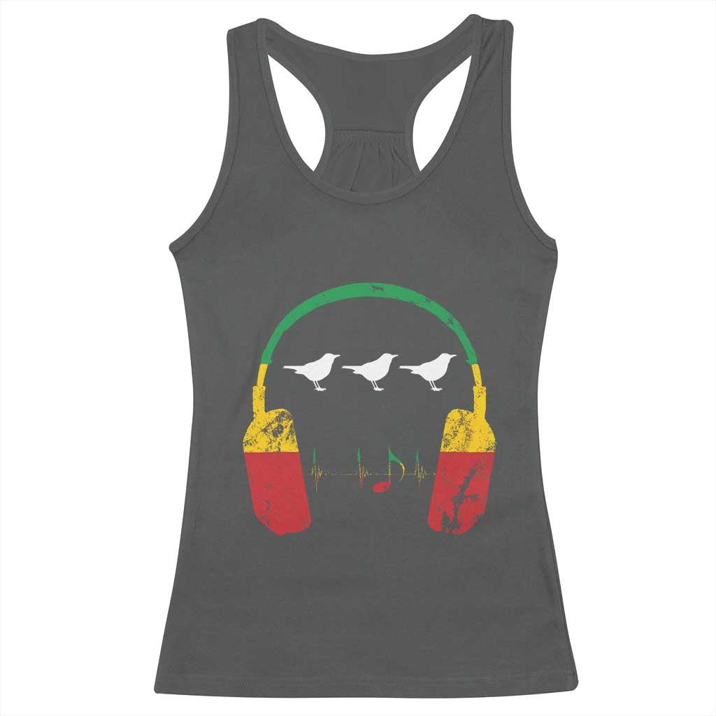 Little Birds Racerback Tank Top Rastafari Rasta Reggae Music Headphones Jamaican Pride TS10 Dark Heather Print Your Wear