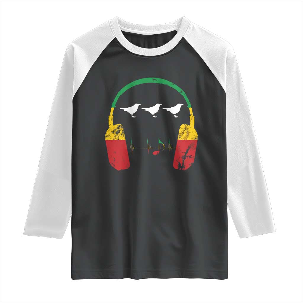 Little Birds Raglan Shirt Rastafari Rasta Reggae Music Headphones Jamaican Pride TS10 Black White Print Your Wear
