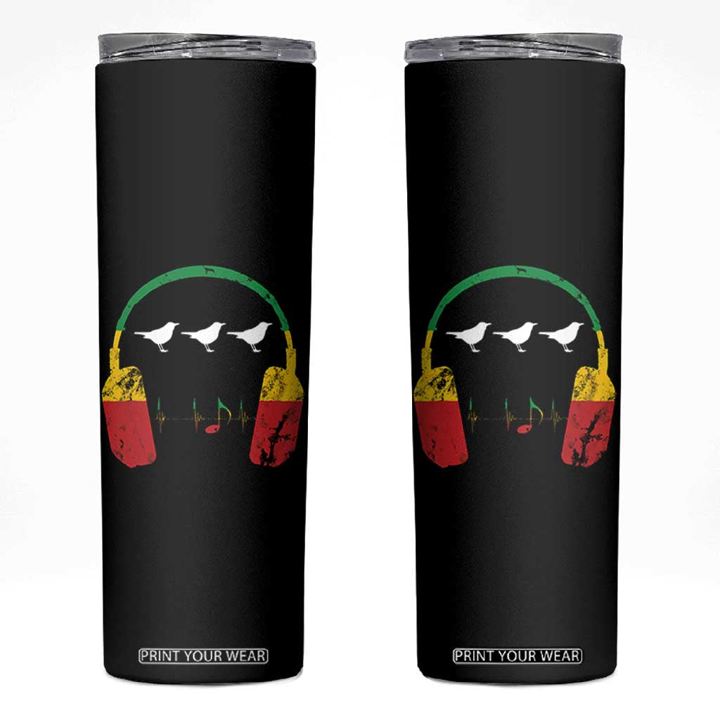 Little Birds Skinny Tumbler Rastafari Rasta Reggae Music Headphones Jamaican Pride TS10 Black Print Your Wear