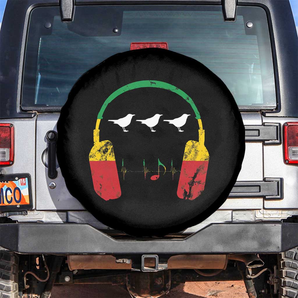 Little Birds Spare Tire Cover Rastafari Rasta Reggae Music Headphones Jamaican Pride TS10 No hole Black Print Your Wear