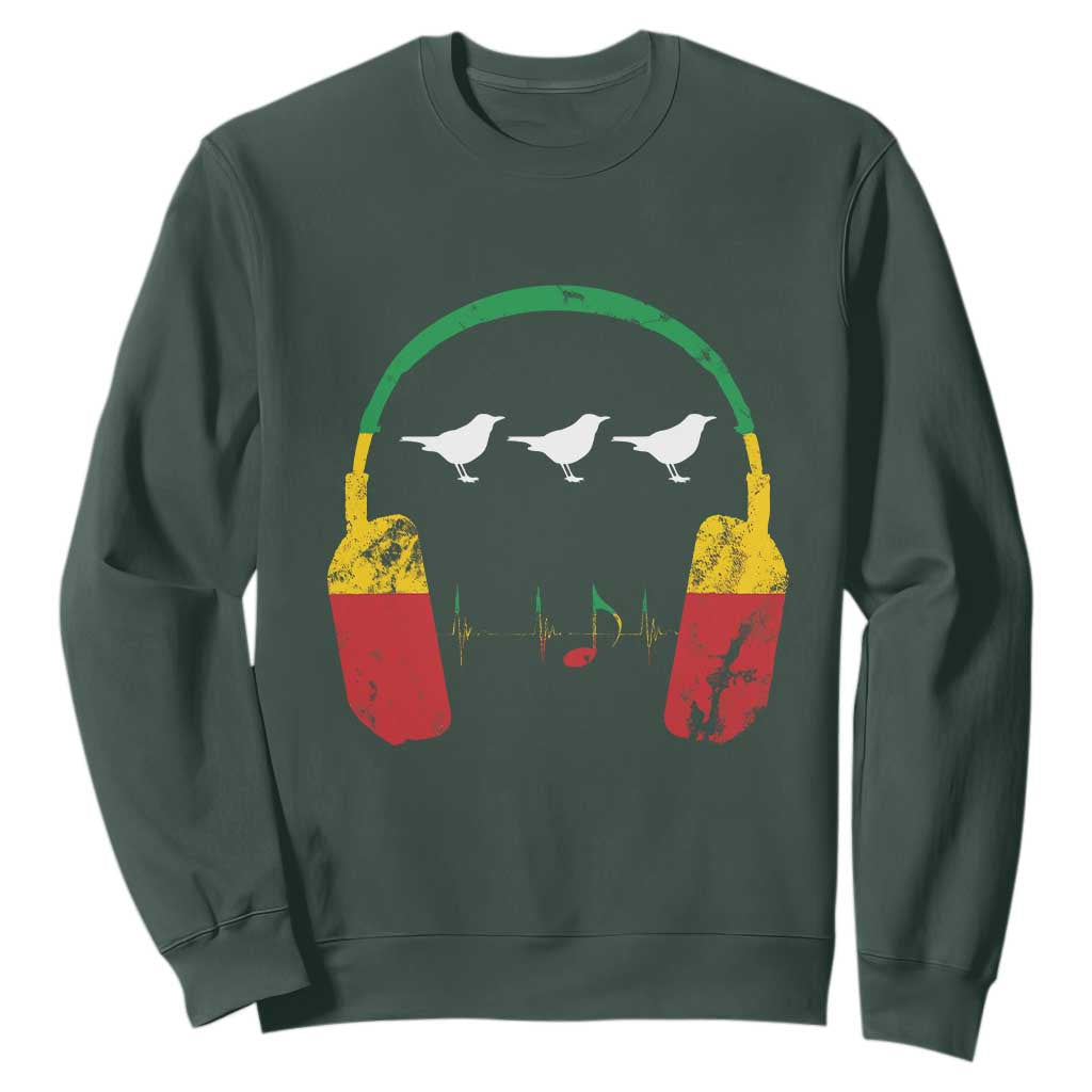 Little Birds Sweatshirt Rastafari Rasta Reggae Music Headphones Jamaican Pride TS10 Dark Forest Green Print Your Wear