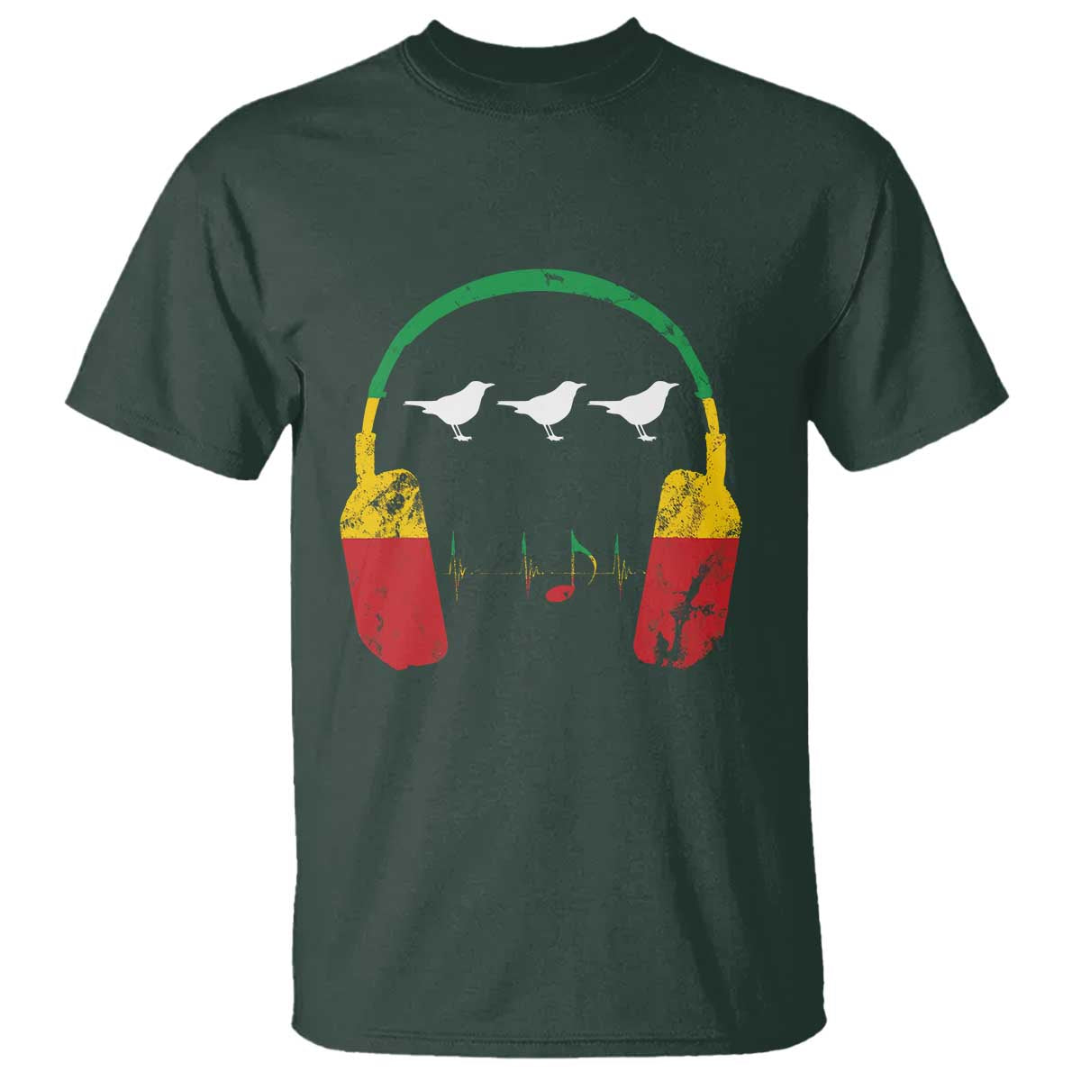 Little Birds T Shirt Rastafari Rasta Reggae Music Headphones Jamaican Pride TS10 Dark Forest Green Print Your Wear