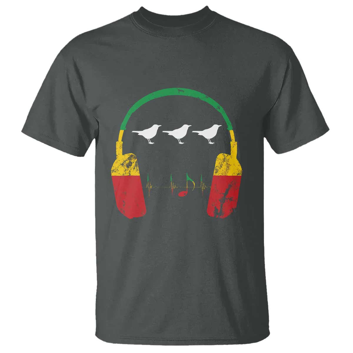 Little Birds T Shirt Rastafari Rasta Reggae Music Headphones Jamaican Pride TS10 Dark Heather Print Your Wear