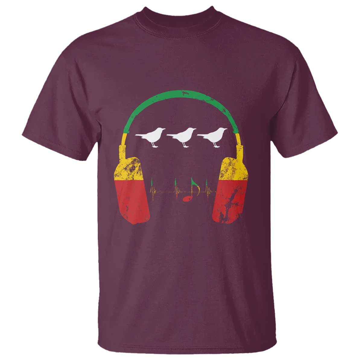 Little Birds T Shirt Rastafari Rasta Reggae Music Headphones Jamaican Pride TS10 Maroon Print Your Wear