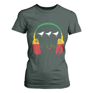 Little Birds T Shirt For Women Rastafari Rasta Reggae Music Headphones Jamaican Pride TS10 Dark Forest Green Print Your Wear