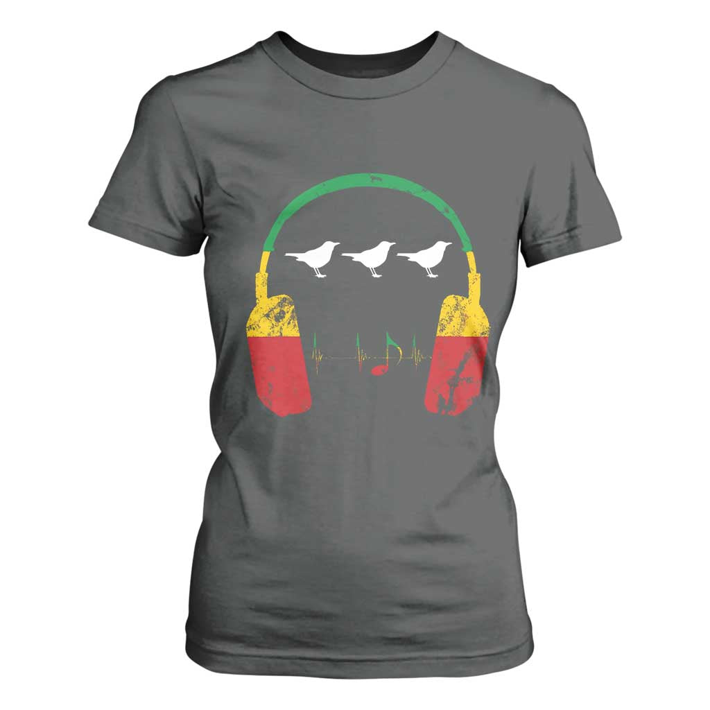 Little Birds T Shirt For Women Rastafari Rasta Reggae Music Headphones Jamaican Pride TS10 Dark Heather Print Your Wear