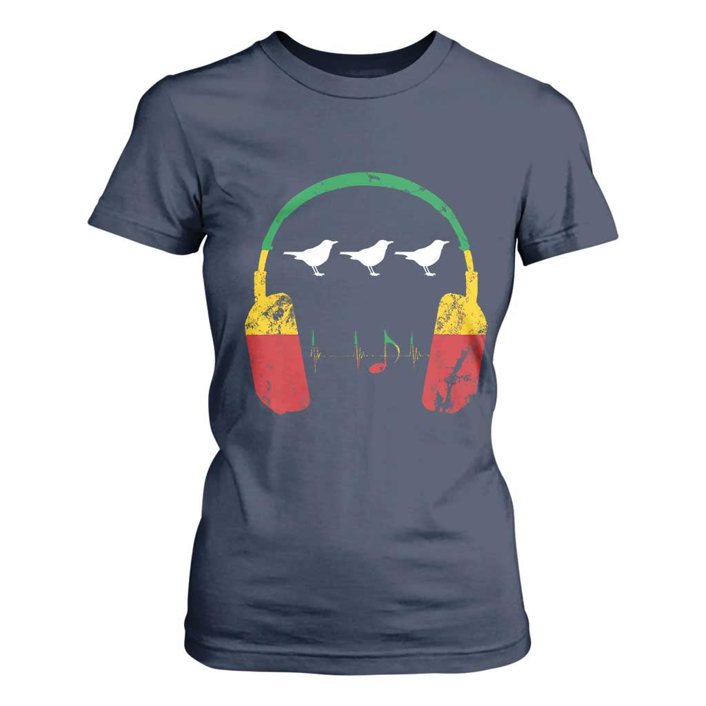 Little Birds T Shirt For Women Rastafari Rasta Reggae Music Headphones Jamaican Pride TS10 Navy Print Your Wear