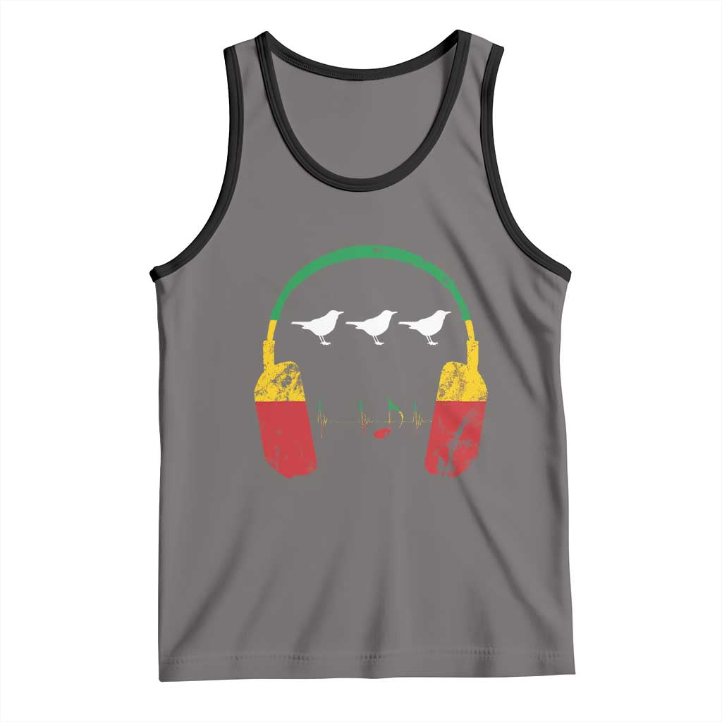 Little Birds Tank Top Rastafari Rasta Reggae Music Headphones Jamaican Pride TS10 Deep Heather Black Print Your Wear