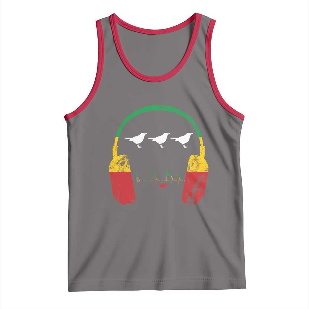 Little Birds Tank Top Rastafari Rasta Reggae Music Headphones Jamaican Pride TS10 Deep Heather Red Print Your Wear