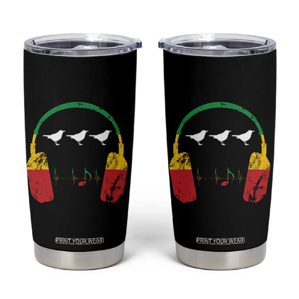 Little Birds Tumbler Cup Rastafari Rasta Reggae Music Headphones Jamaican Pride TS10 Black Print Your Wear