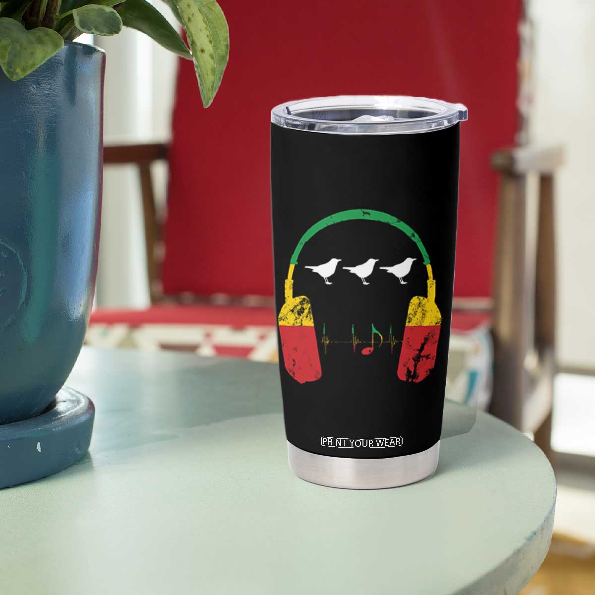 Little Birds Tumbler Cup Rastafari Rasta Reggae Music Headphones Jamaican Pride TS10 Print Your Wear