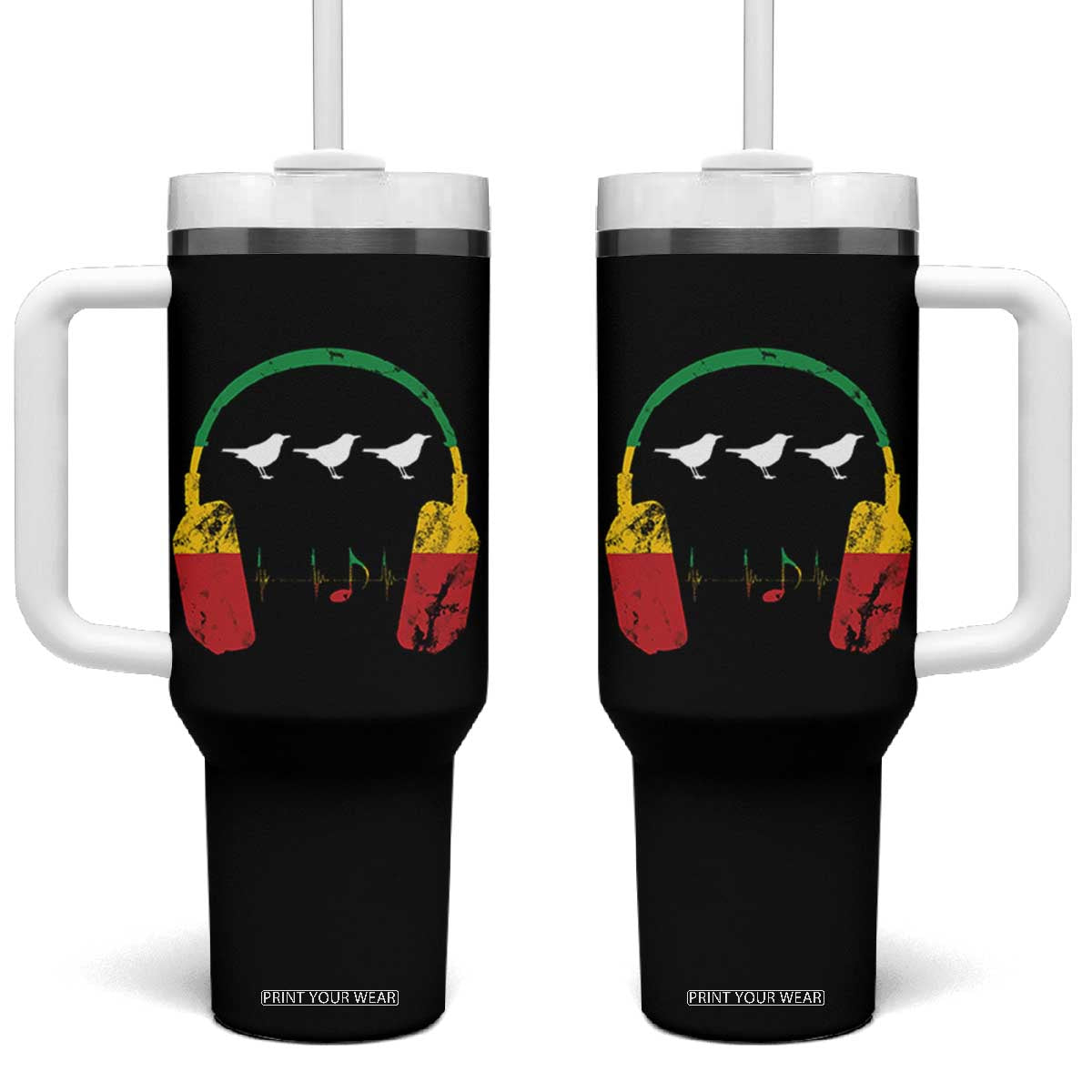 Little Birds Tumbler With Handle Rastafari Rasta Reggae Music Headphones Jamaican Pride TS10 One Size: 40 oz Black Print Your Wear