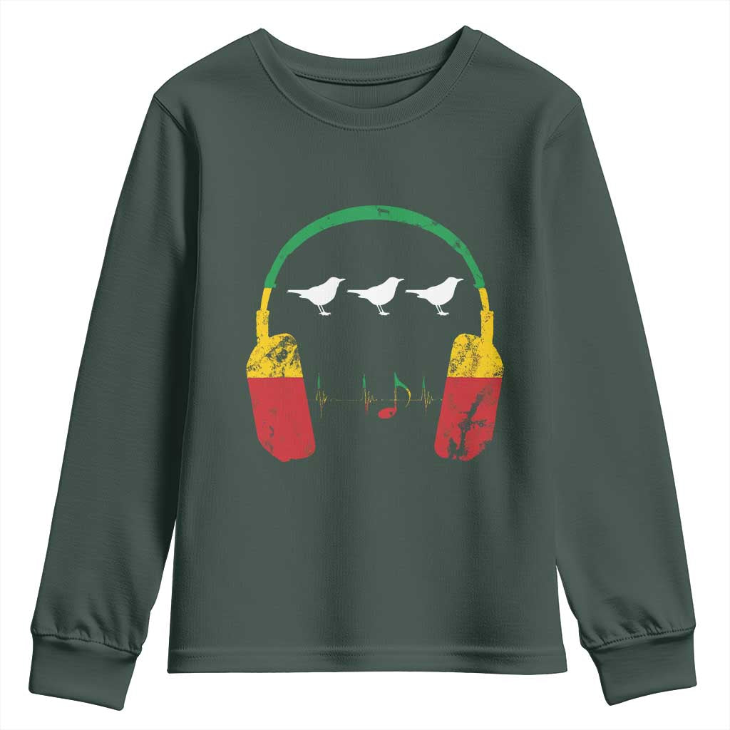 Little Birds Youth Sweatshirt Rastafari Rasta Reggae Music Headphones Jamaican Pride TS10 Dark Forest Green Print Your Wear