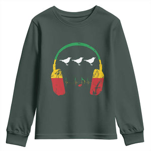 Little Birds Youth Sweatshirt Rastafari Rasta Reggae Music Headphones Jamaican Pride TS10 Dark Forest Green Print Your Wear