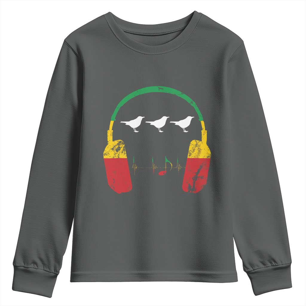 Little Birds Youth Sweatshirt Rastafari Rasta Reggae Music Headphones Jamaican Pride TS10 Dark Heather Print Your Wear