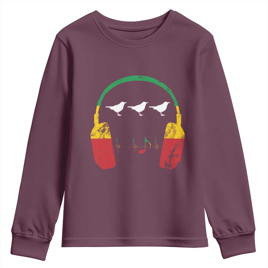 Little Birds Youth Sweatshirt Rastafari Rasta Reggae Music Headphones Jamaican Pride TS10 Maroon Print Your Wear