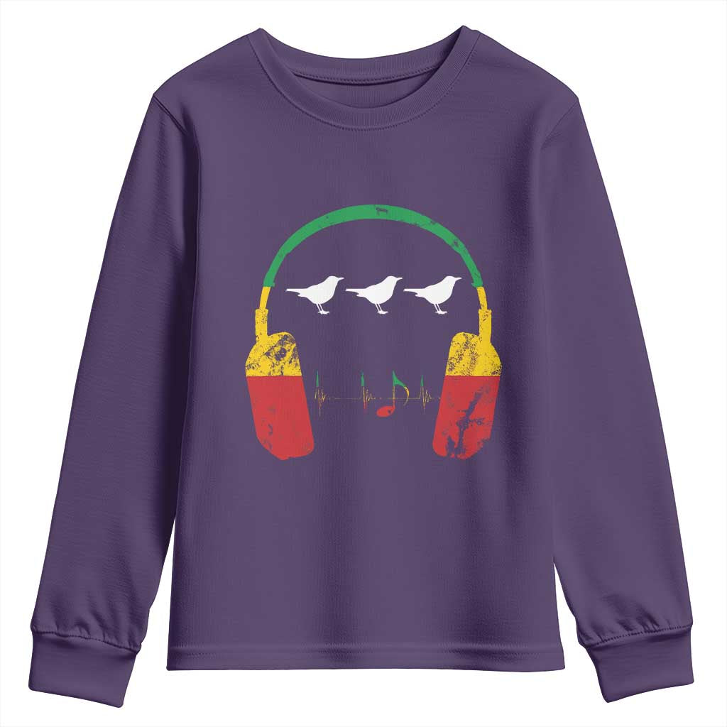 Little Birds Youth Sweatshirt Rastafari Rasta Reggae Music Headphones Jamaican Pride TS10 Purple Print Your Wear