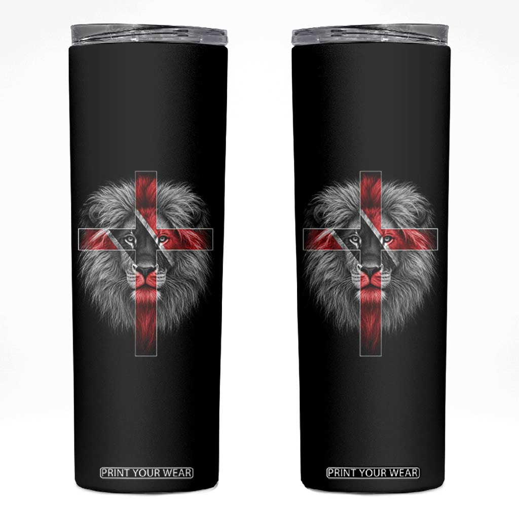 Lion of Judah Cross Trinidadian Flag Skinny Tumbler Christian Faith Trini Trinidad And Tobago Pride