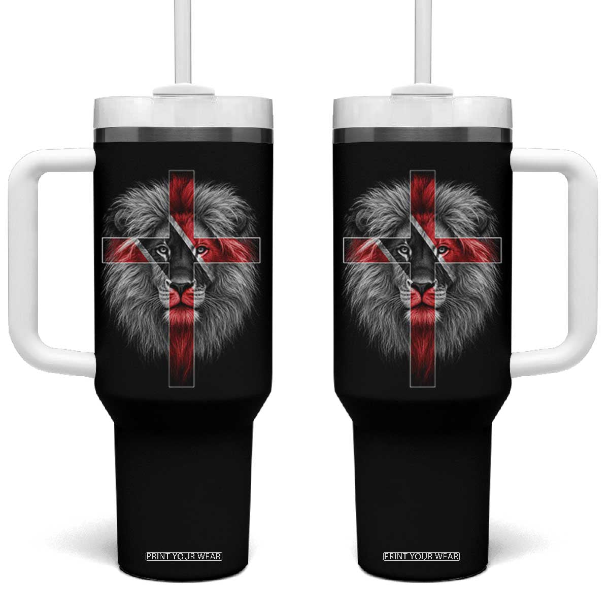 Lion of Judah Cross Trinidadian Flag Tumbler With Handle Christian Faith Trini Trinidad And Tobago Pride