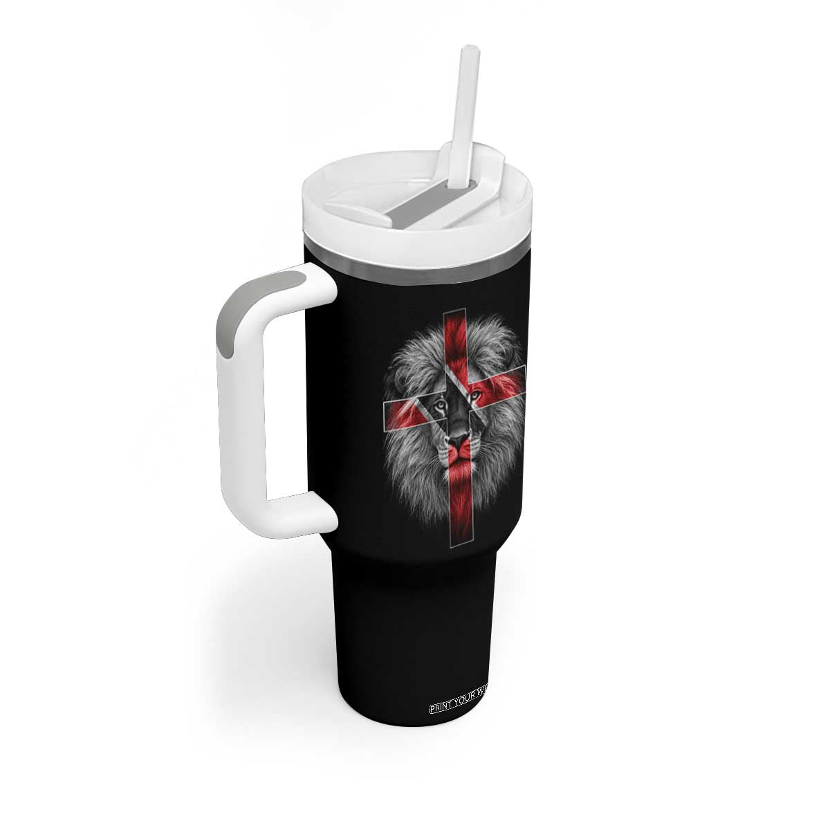 Lion of Judah Cross Trinidadian Flag Tumbler With Handle Christian Faith Trini Trinidad And Tobago Pride