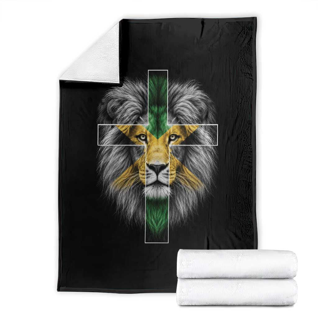 Lion of Judah Cross Jamaica Flag Throw Blanket Christian Faith Jamaican Pride