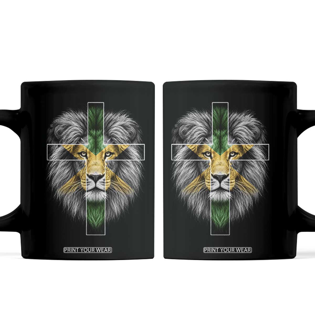 Lion of Judah Cross Jamaica Flag Coffee Mug Christian Faith Jamaican Pride