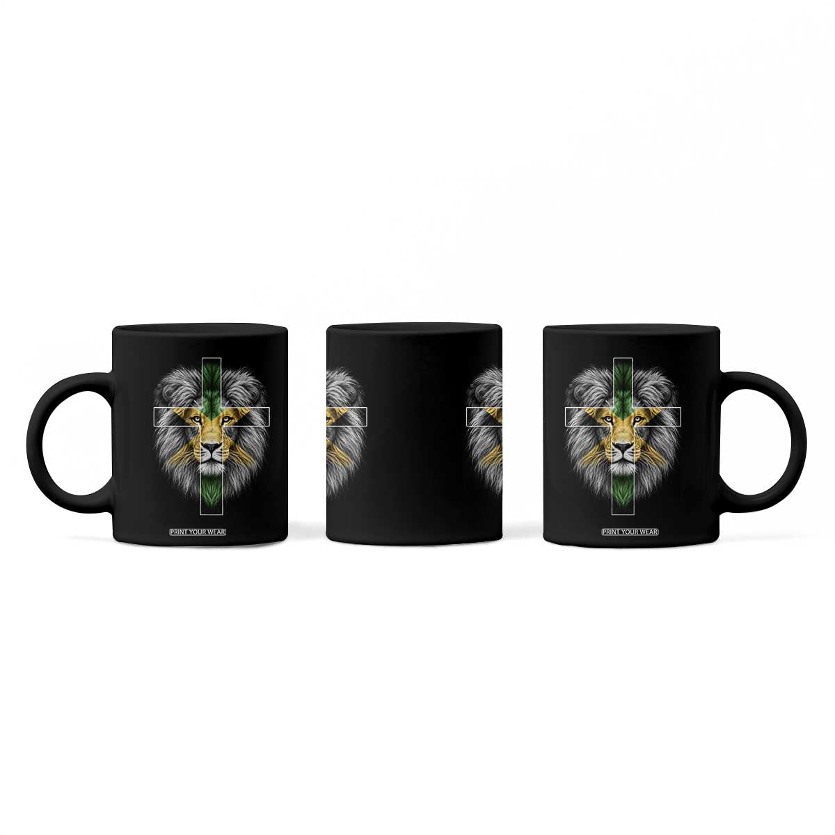 Lion of Judah Cross Jamaica Flag Coffee Mug Christian Faith Jamaican Pride