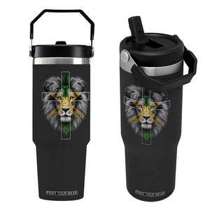 Lion of Judah Cross Jamaica Flag Flip Straw Tumbler Christian Faith Jamaican Pride