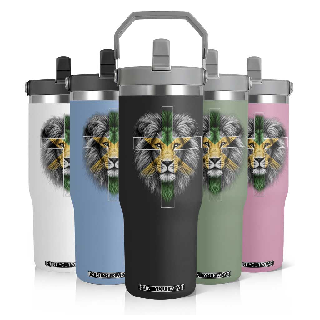 Lion of Judah Cross Jamaica Flag Flip Straw Tumbler Christian Faith Jamaican Pride