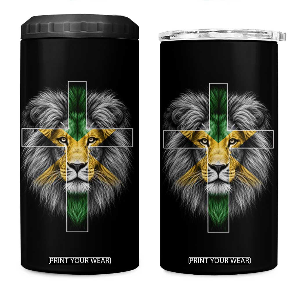 Lion of Judah Cross Jamaica Flag 4 in 1 Can Cooler Tumbler Christian Faith Jamaican Pride