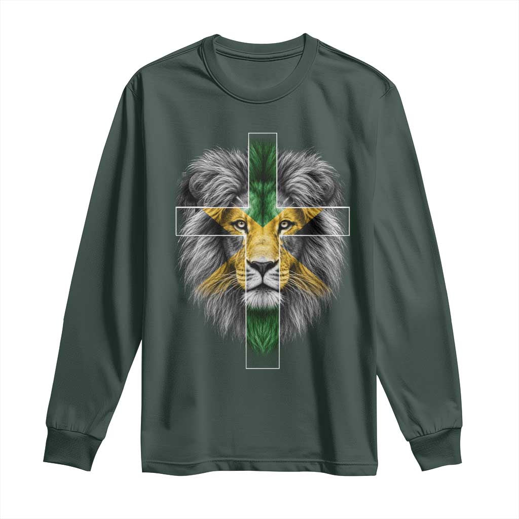 Lion of Judah Cross Jamaica Flag Long Sleeve Shirt Christian Faith Jamaican Pride