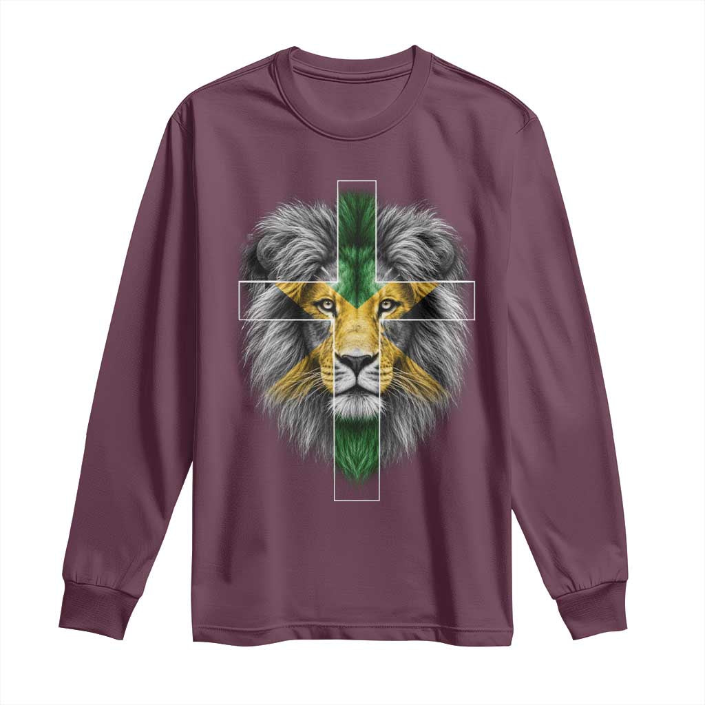 Lion of Judah Cross Jamaica Flag Long Sleeve Shirt Christian Faith Jamaican Pride