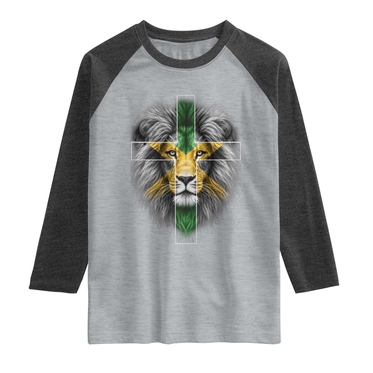 Lion of Judah Cross Jamaica Flag Raglan Shirt Christian Faith Jamaican Pride