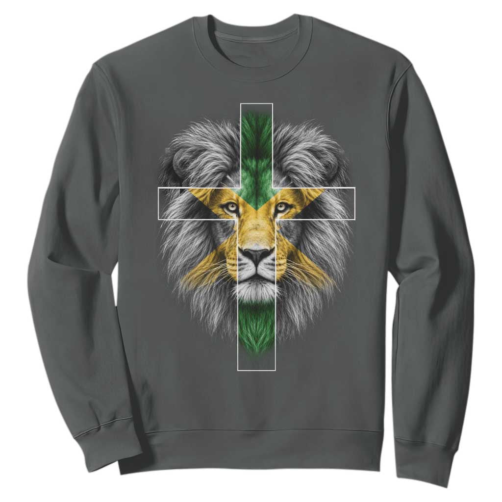 Lion of Judah Cross Jamaica Flag Sweatshirt Christian Faith Jamaican Pride