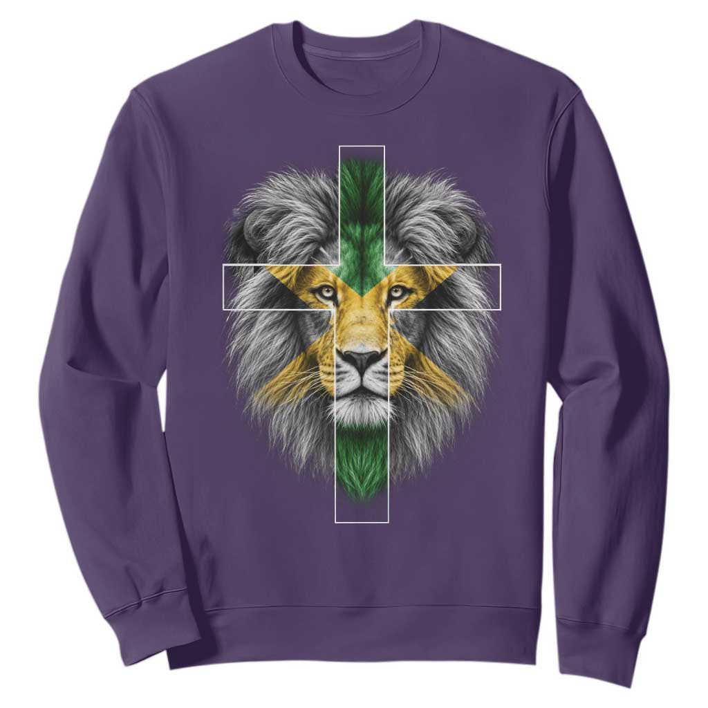 Lion of Judah Cross Jamaica Flag Sweatshirt Christian Faith Jamaican Pride