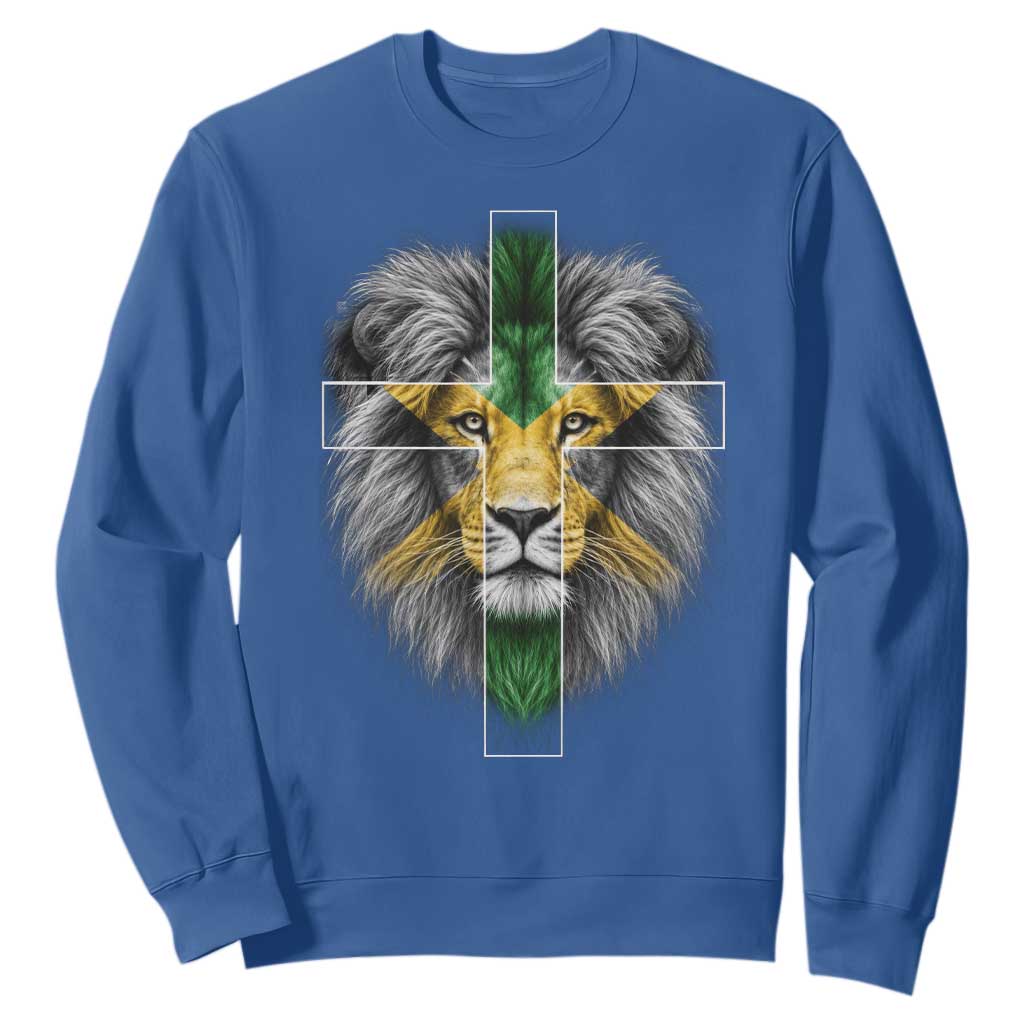 Lion of Judah Cross Jamaica Flag Sweatshirt Christian Faith Jamaican Pride