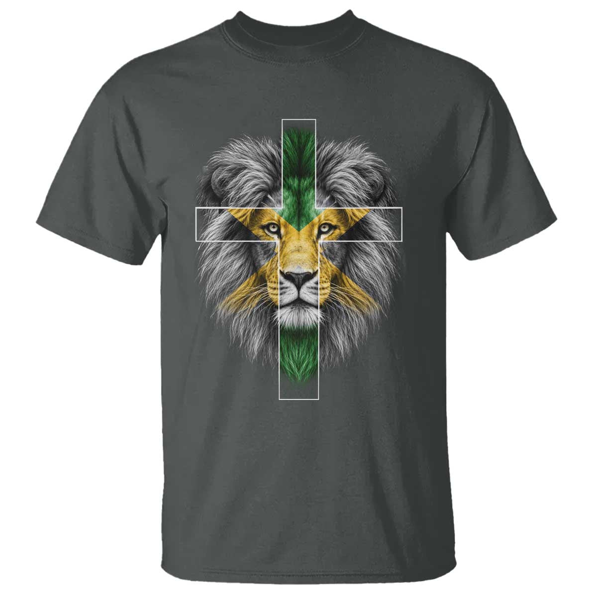 Lion of Judah Cross Jamaica Flag T Shirt Christian Faith Jamaican Pride
