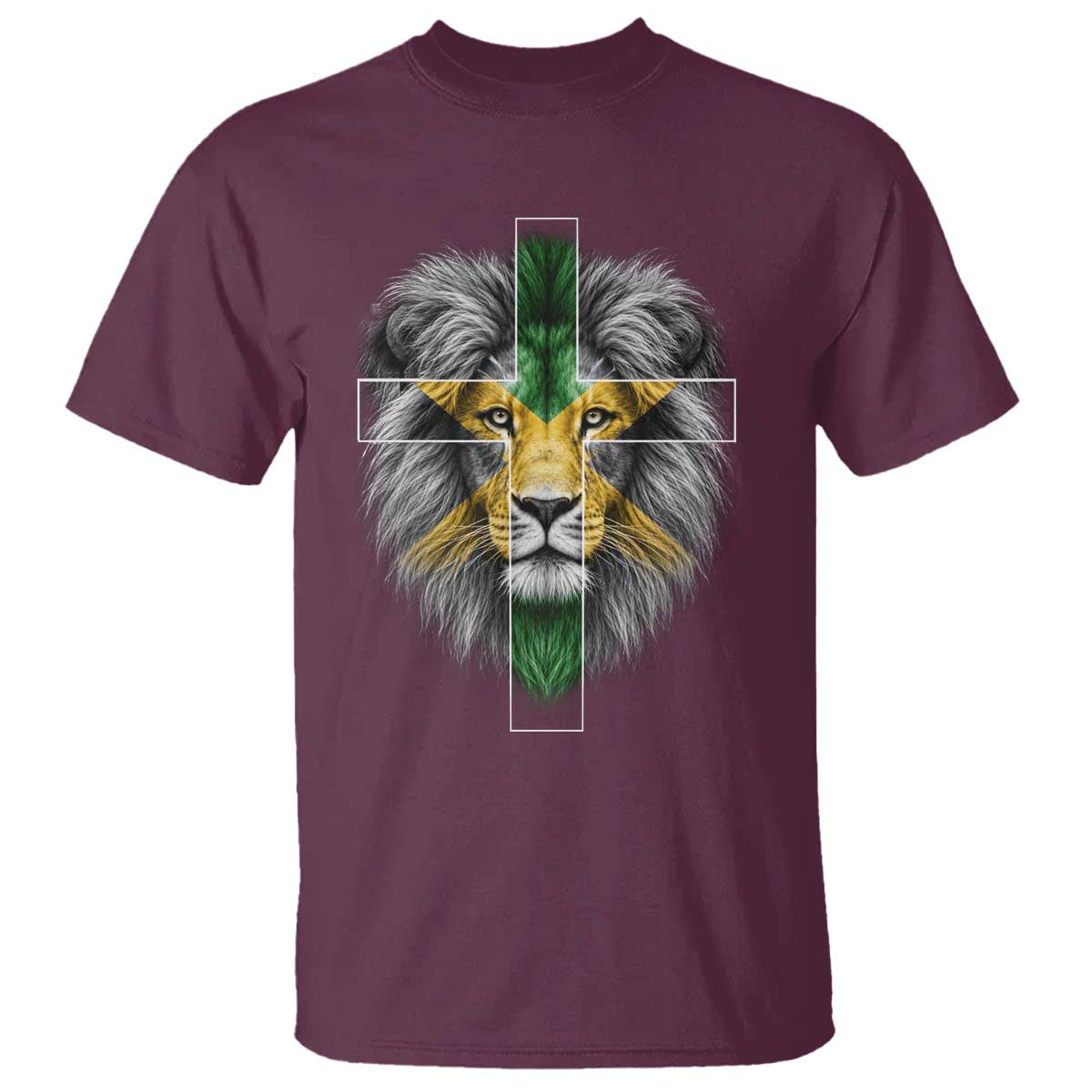 Lion of Judah Cross Jamaica Flag T Shirt Christian Faith Jamaican Pride