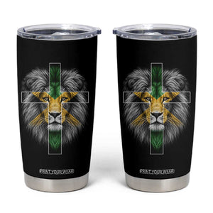 Lion of Judah Cross Jamaica Flag Tumbler Cup Christian Faith Jamaican Pride