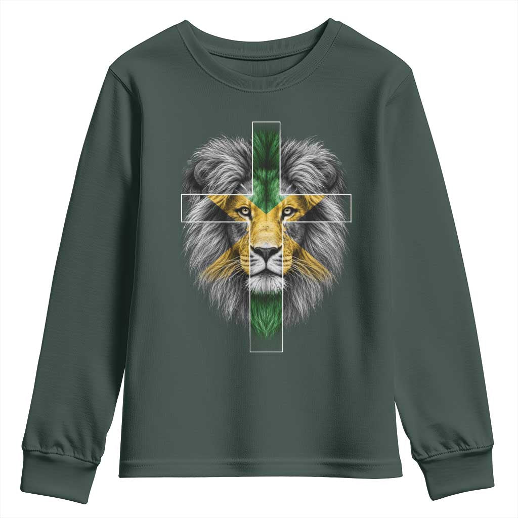 Lion of Judah Cross Jamaica Flag Youth Sweatshirt Christian Faith Jamaican Pride
