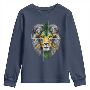 Lion of Judah Cross Jamaica Flag Youth Sweatshirt Christian Faith Jamaican Pride