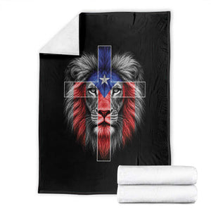 Lion of Judah Cross Puerto Rico Flag Throw Blanket Christian Faith Puerto Rican Pride