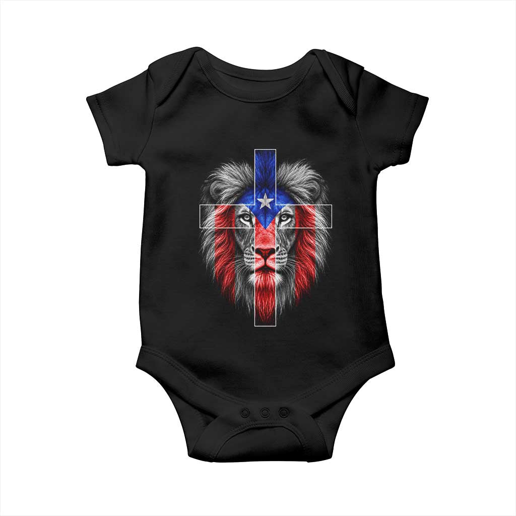 Lion of Judah Cross Puerto Rico Flag Baby Onesie Christian Faith Puerto Rican Pride TS10 Black Print Your Wear