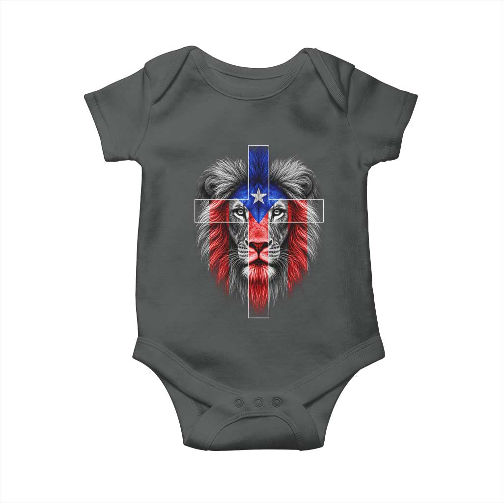 Lion of Judah Cross Puerto Rico Flag Baby Onesie Christian Faith Puerto Rican Pride