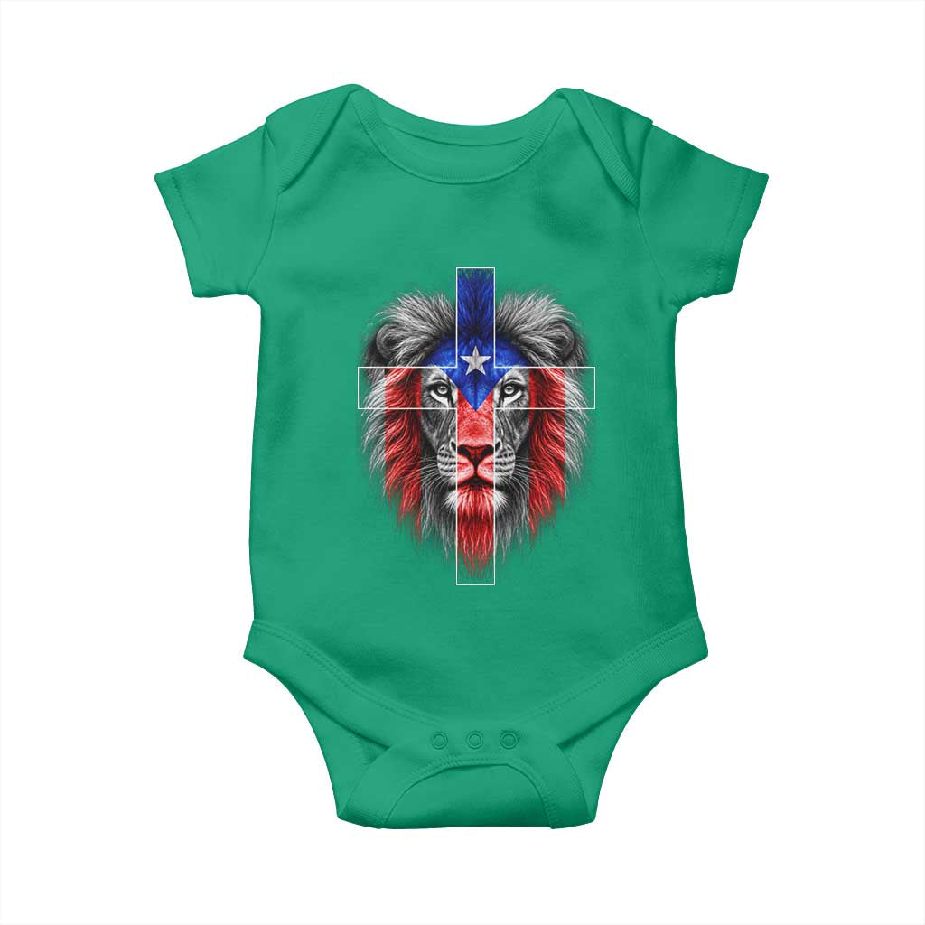 Lion of Judah Cross Puerto Rico Flag Baby Onesie Christian Faith Puerto Rican Pride