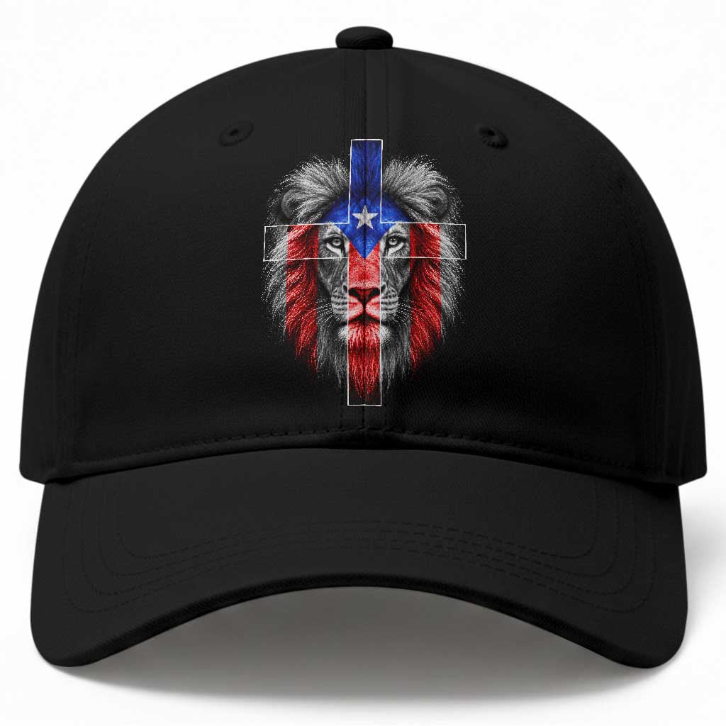 Lion of Judah Cross Puerto Rico Flag Baseball Cap Christian Faith Puerto Rican Pride