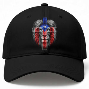Lion of Judah Cross Puerto Rico Flag Baseball Cap Christian Faith Puerto Rican Pride