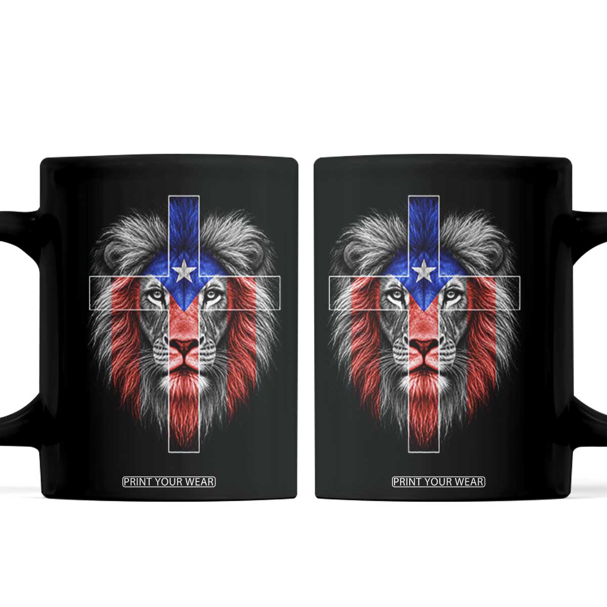 Lion of Judah Cross Puerto Rico Flag Coffee Mug Christian Faith Puerto Rican Pride